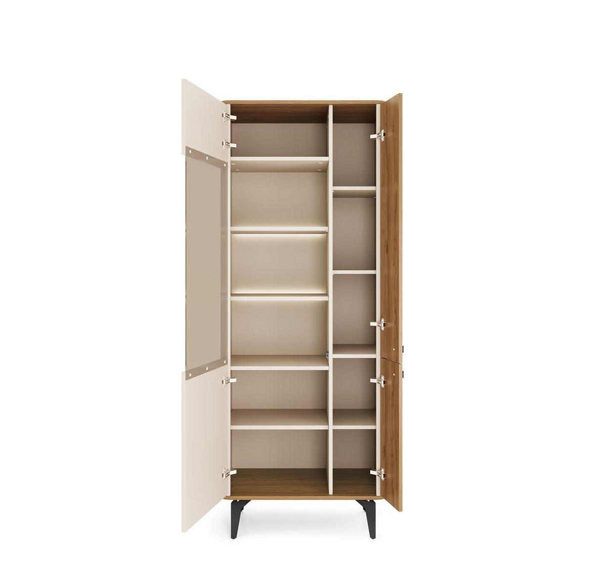 VITRINE Aurena Kaschmir mit Walnuss, mit LED - Schwarz/Braun, Holzwerkstoff (88/156/40cm) - Bettso