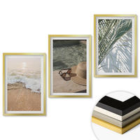 WANDBILDER 3er Set - 40x60 cm Goldrahmen - Strandhut und Sonnenbrille - Goldfarben, Kunststoff (40/60cm) - ArtPrintCave