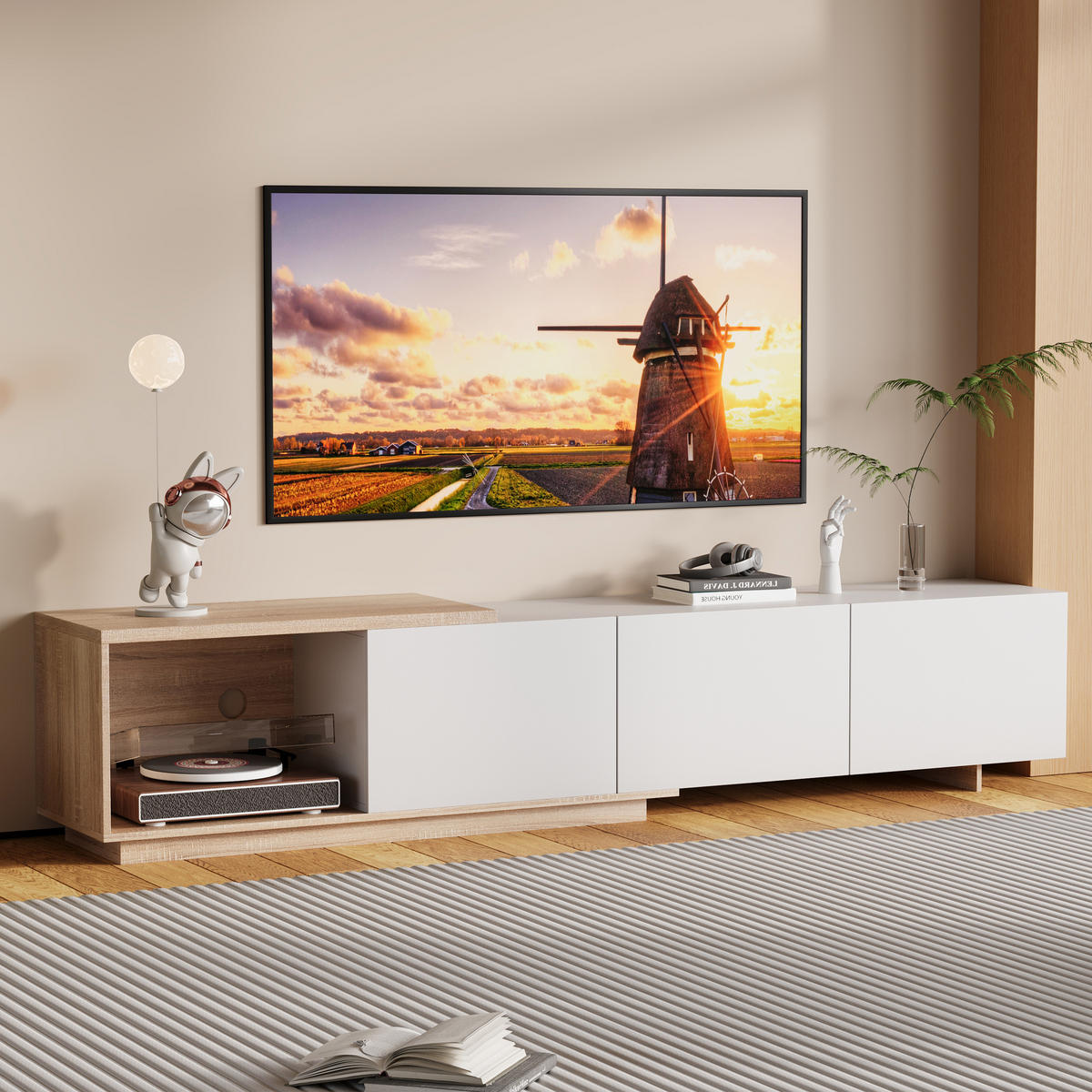 TV-LOWBOARD Weiß 220 cm mit LED-Beleuchtung und großem Stauraum für Wohnzimmer - Weiß, Holz (38/44/240cm) - PARAFTA HOME