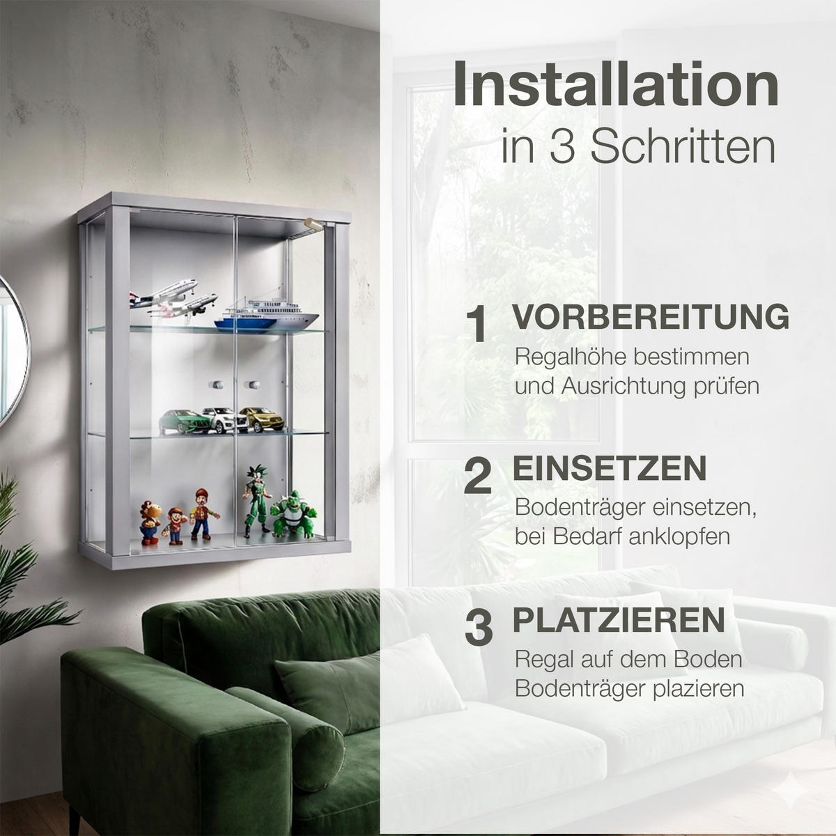 GLASBODEN 3er Set 18,5/55,8/0,4 cm für Hängevitrinen Erweiterungsset - Transparent, Glas (55.8/0.4/18.5cm) - K-Möbel