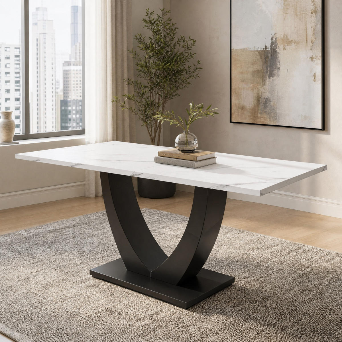 JEDILNA miza 140/75/75,5 cm z marmornim vzorcem in nastavljivimi nogami, Bela/Črna - črna/bela, leseni material (140/75/75.5cm) - Redom