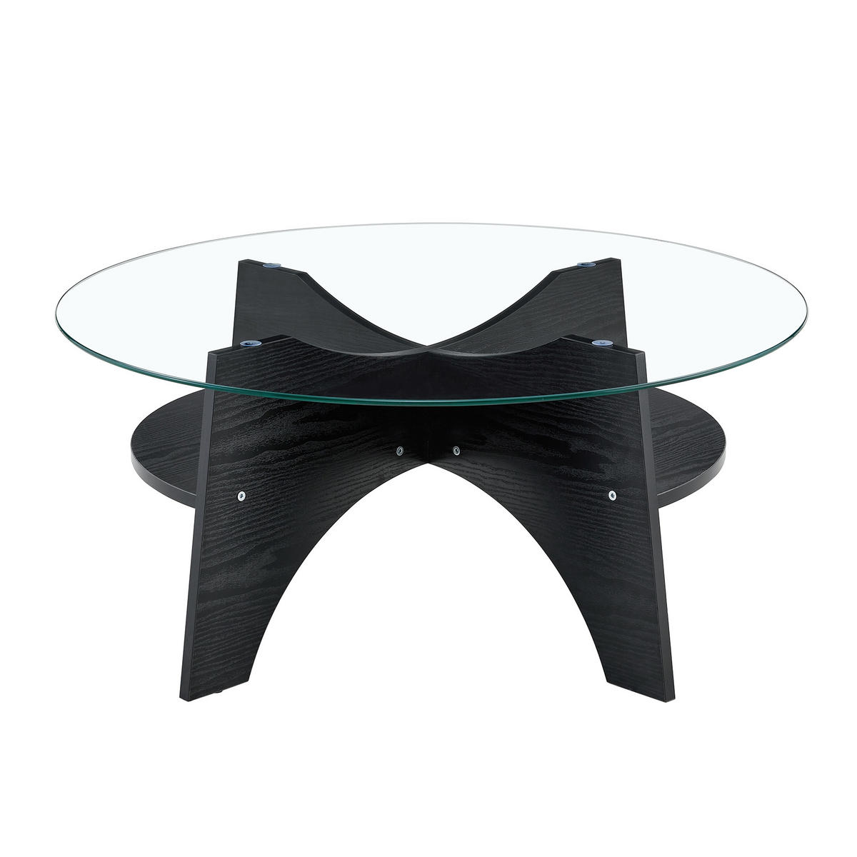 COUCHTISCH 80/80/36 cm Transparent Schwarz aus Sicherheitsglas mit fächerförmigem MDF-Gestell - Schwarz, Holzwerkstoff (80/80/36cm) - OKWISH