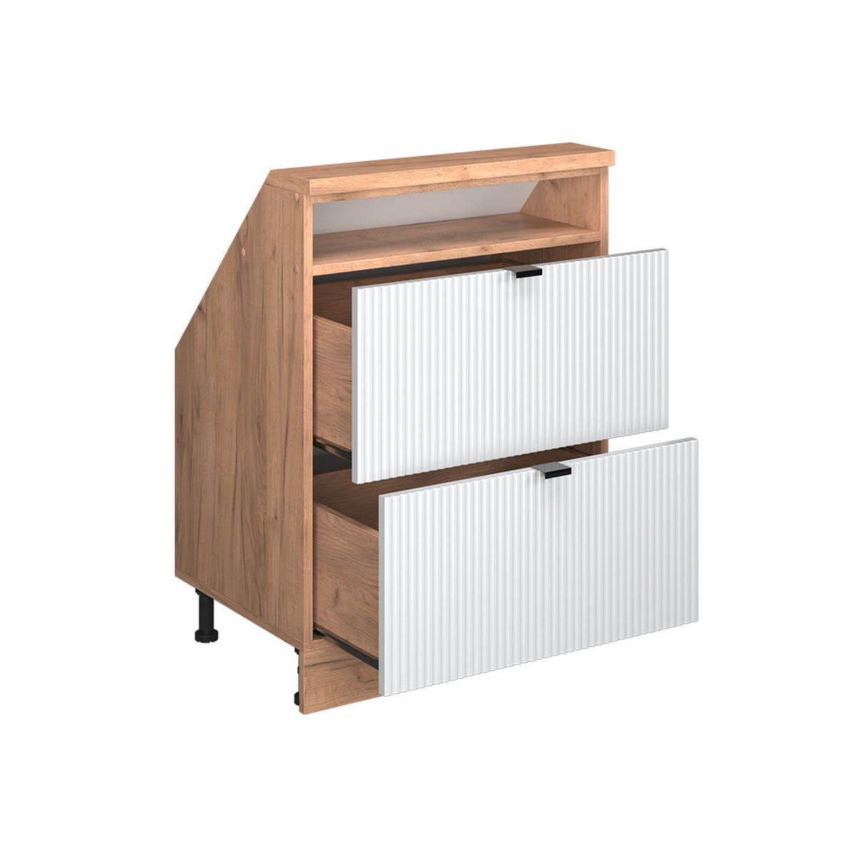 DACHSCHRÄGENSCHRANK Rion Weiß Riffel 60 x 81.6 cm mit 2 Schubladen - Weiß, Holzwerkstoff (60/81.6/46cm) - Vicco