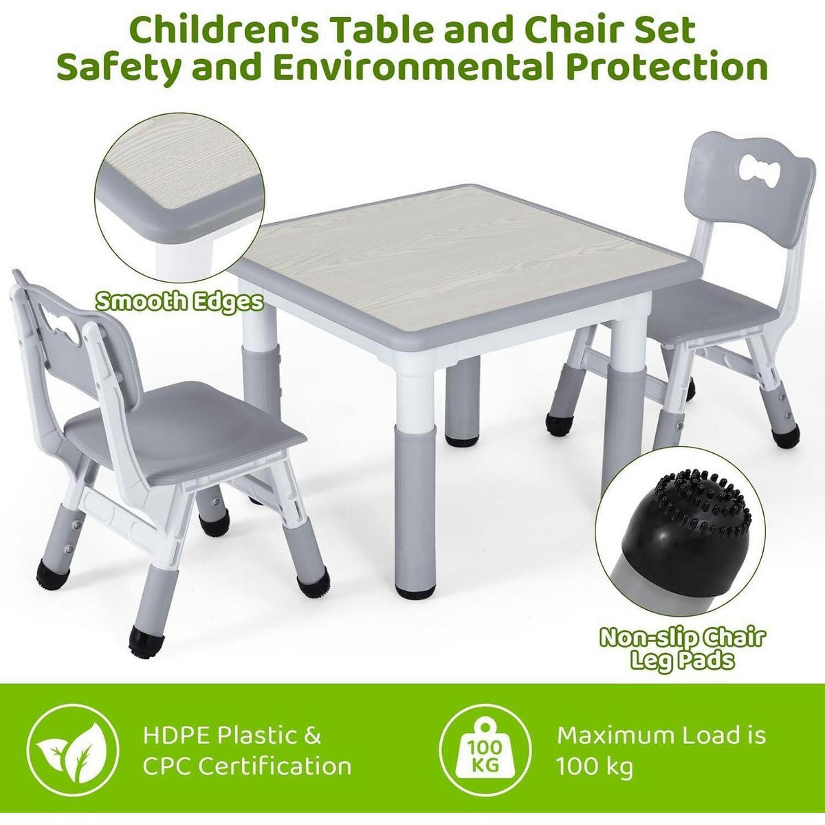 KINDERTISCH mit 2 Stühlen Set höhenverstellbar Grau - Multicolor, Kunststoff (60/60/60cm)