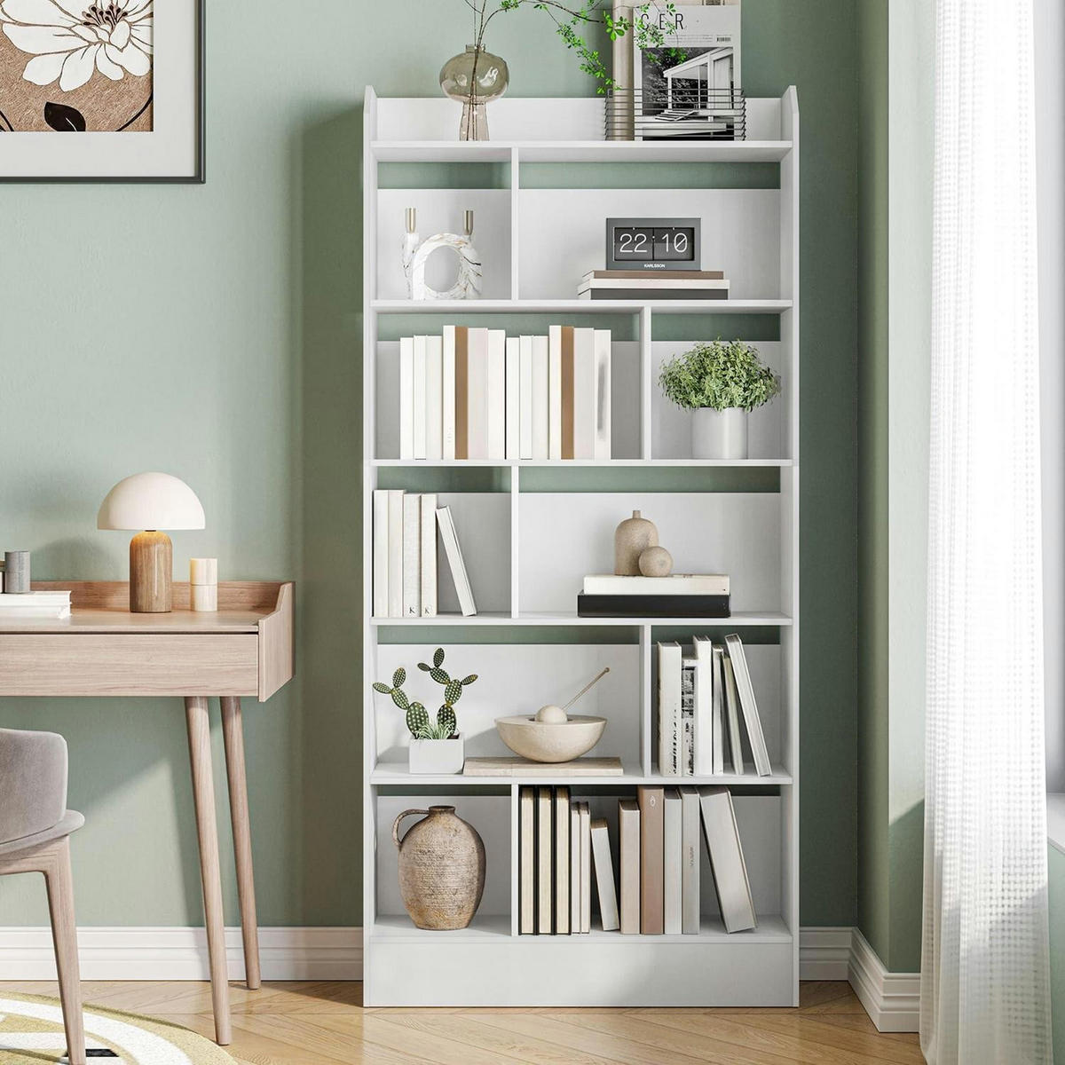 BÜCHERREGAL 6 Fach Standregal Weiß 24 x 80 x 170 cm - Weiß, Holzwerkstoff (80/170/24cm)