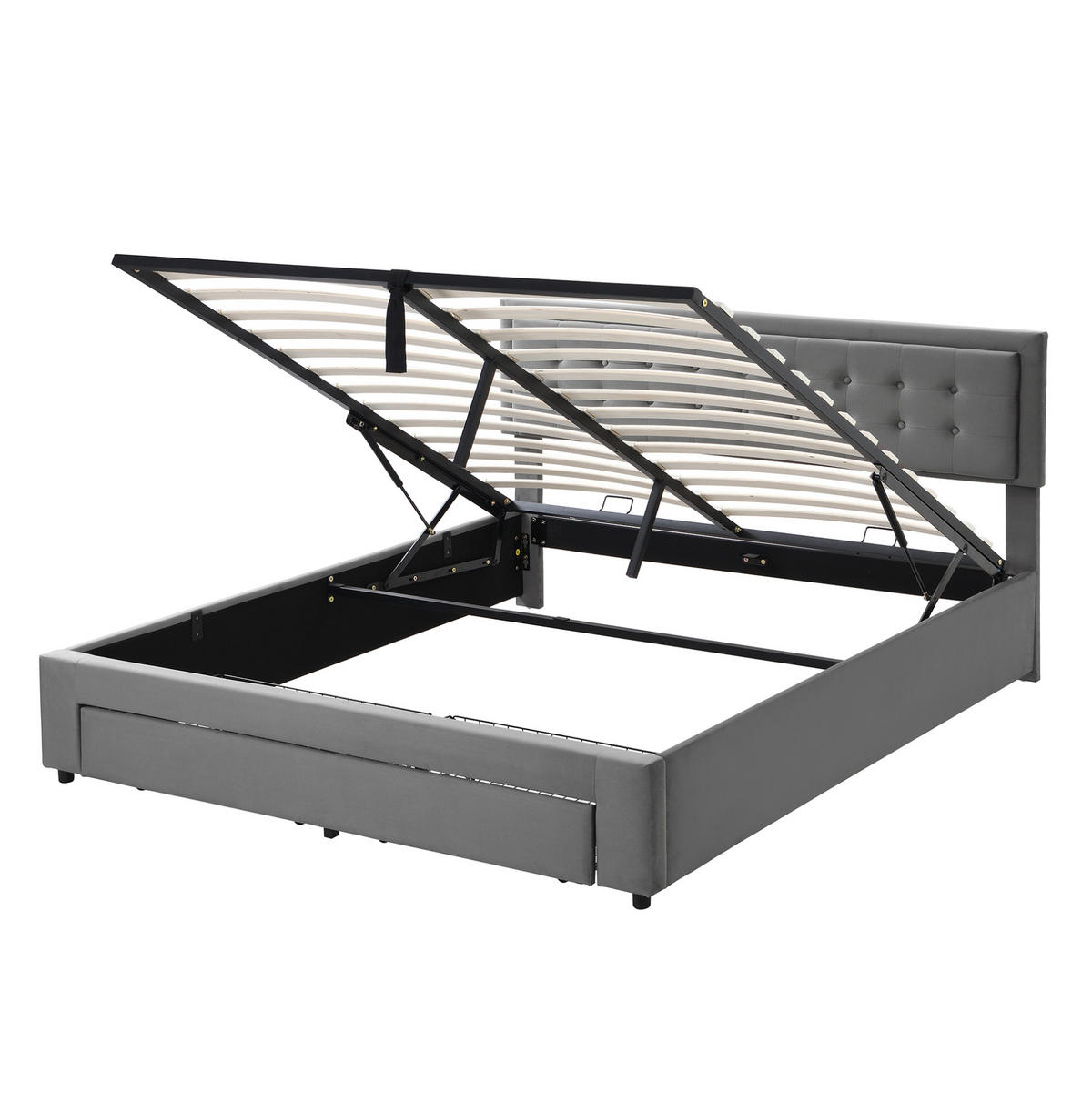 BETT mit Stauraum 160x200 cm Samt Grau - Grau, Metall (160/200cm) - Meubliv