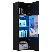 VITRINE schwarz mit gehärtetem Glas, asymmetrischer geschwungener Form 35 × 50 × 165 cm aus Spanplatte und Glas - Schwarz, Holzwerkstoff (50/165/35cm) - Luhomfu