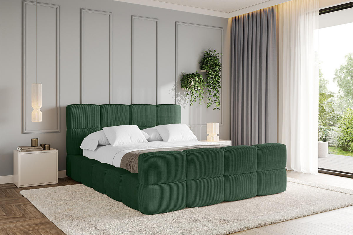 POLSTERBETT mit Bettkasten und Lattenrost, Bett mit Kopfteil, Boxbett ohne Matratze, Doppelbett mit Stauraum - NATA-Z 120x200 Grün - Grün, Holzwerkstoff/Textil (120/200cm) - ALTDECOR
