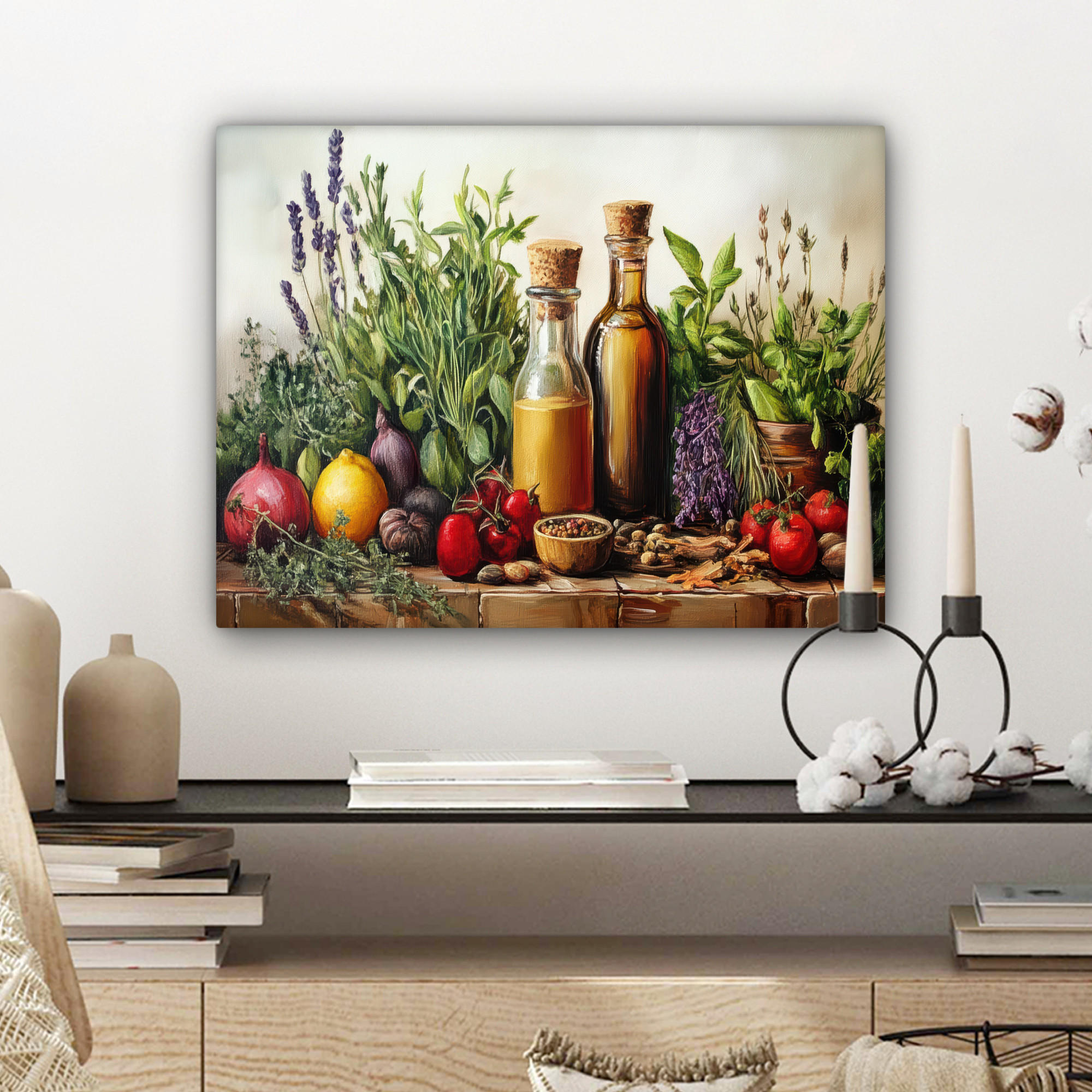 LEINWANDBILD Stilleben - Kräuter - Gewürze - Früchte - Farbenfroh 40x30 cm - Grün, Textil (40/30cm) - MuchoWow