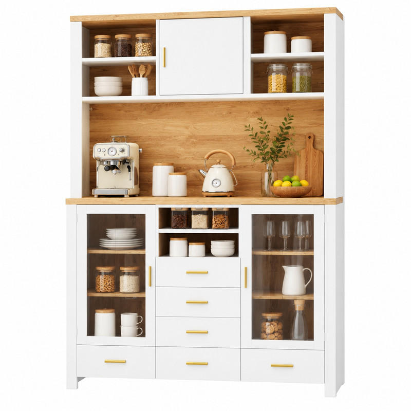 BUFFETSCHRANK mit LED-Lichtleiste 120 x 40 x 188 cm Weiß Holzoptik - Weiß, Glas (40/188/120cm) - Meubliv