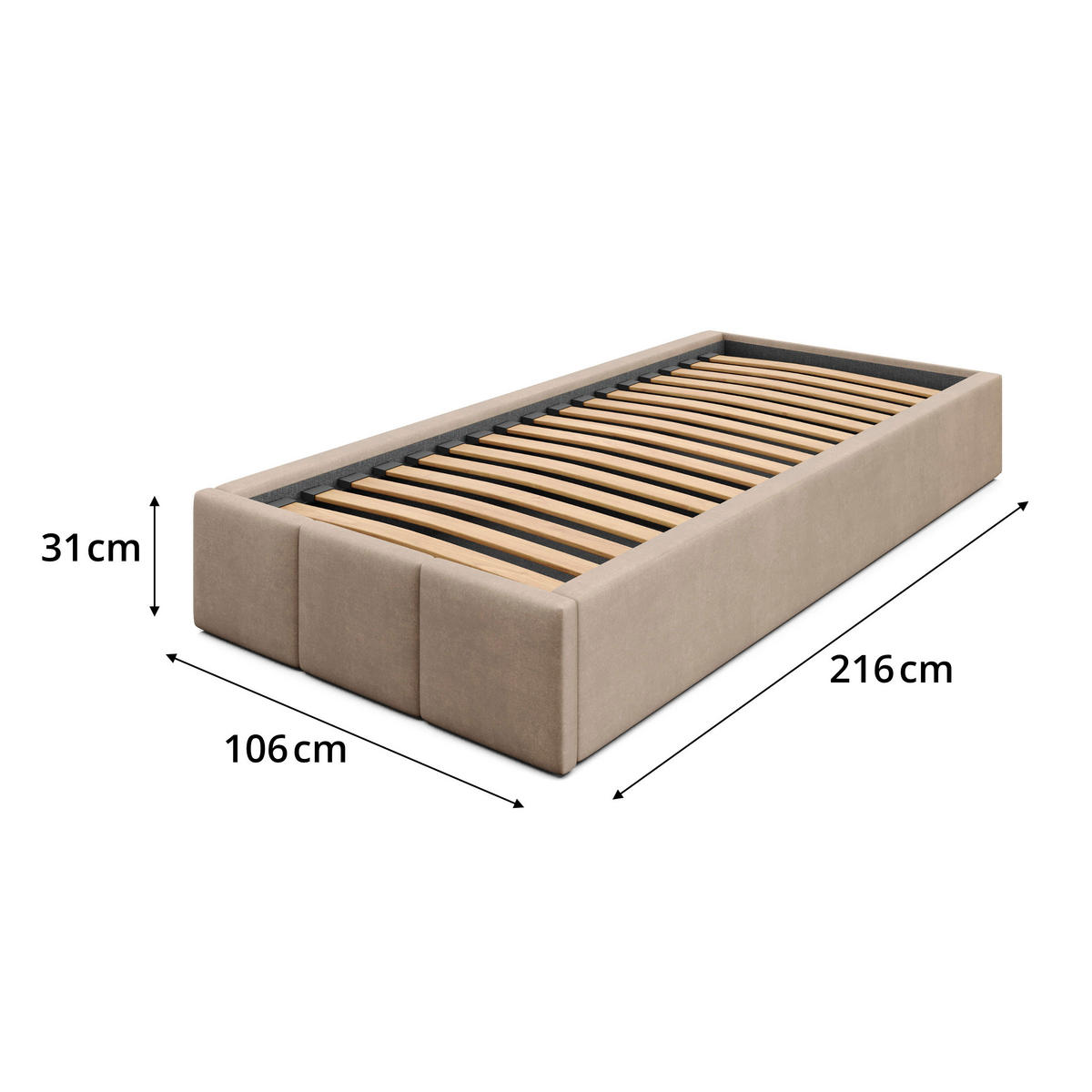 POLSTERBETT für Schlafzimmer Bett mit Stauraum Beige 90x200cm - Beige, Holzwerkstoff/Textil (90/200cm) - Muralo