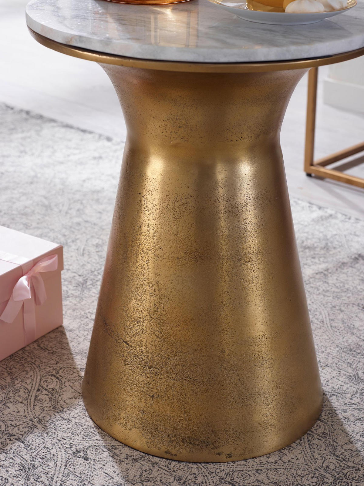 BEISTELLTISCH – Rund Marmor Weiß Metall Goldfarben 35x35x45 cm - Goldfarben/Weiß, Stein/Metall (35/35/45cm) - KADIMA DESIGN
