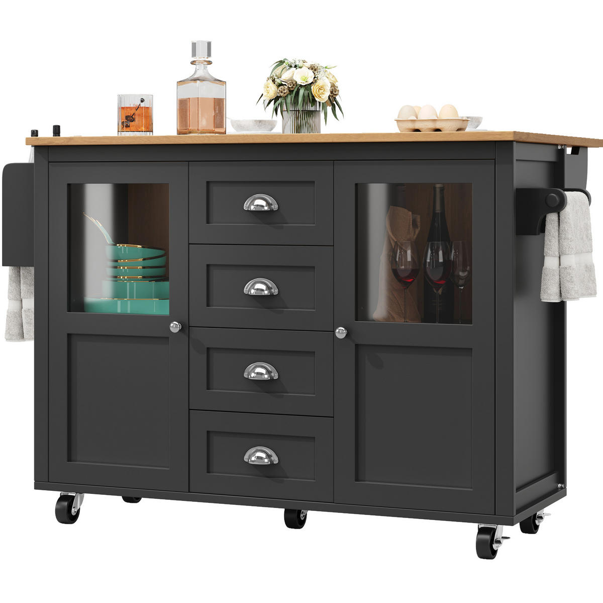 KÜCHENINSEL mit Klapptisch 137,9 x 73 x 92,5 cm Schwarz - Schwarz, Metall (73/92.5/137.9cm) - Beauniv