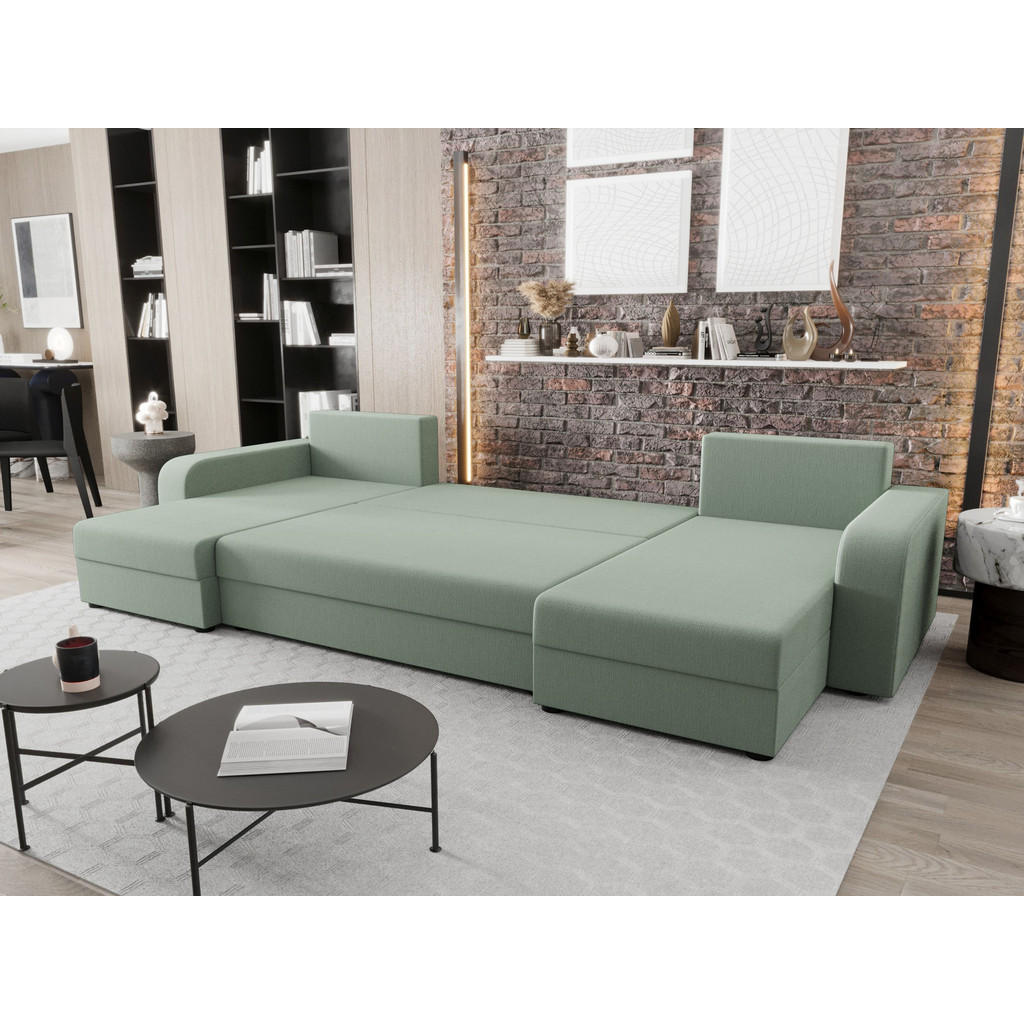 Thumbnail - Bedante Wohnlandschaft, Hellgrün, Textil, 4-Sitzer, U-Form, 305x90x140 cm, Wohnzimmer, Sofas & Couches, Wohnlandschaften...