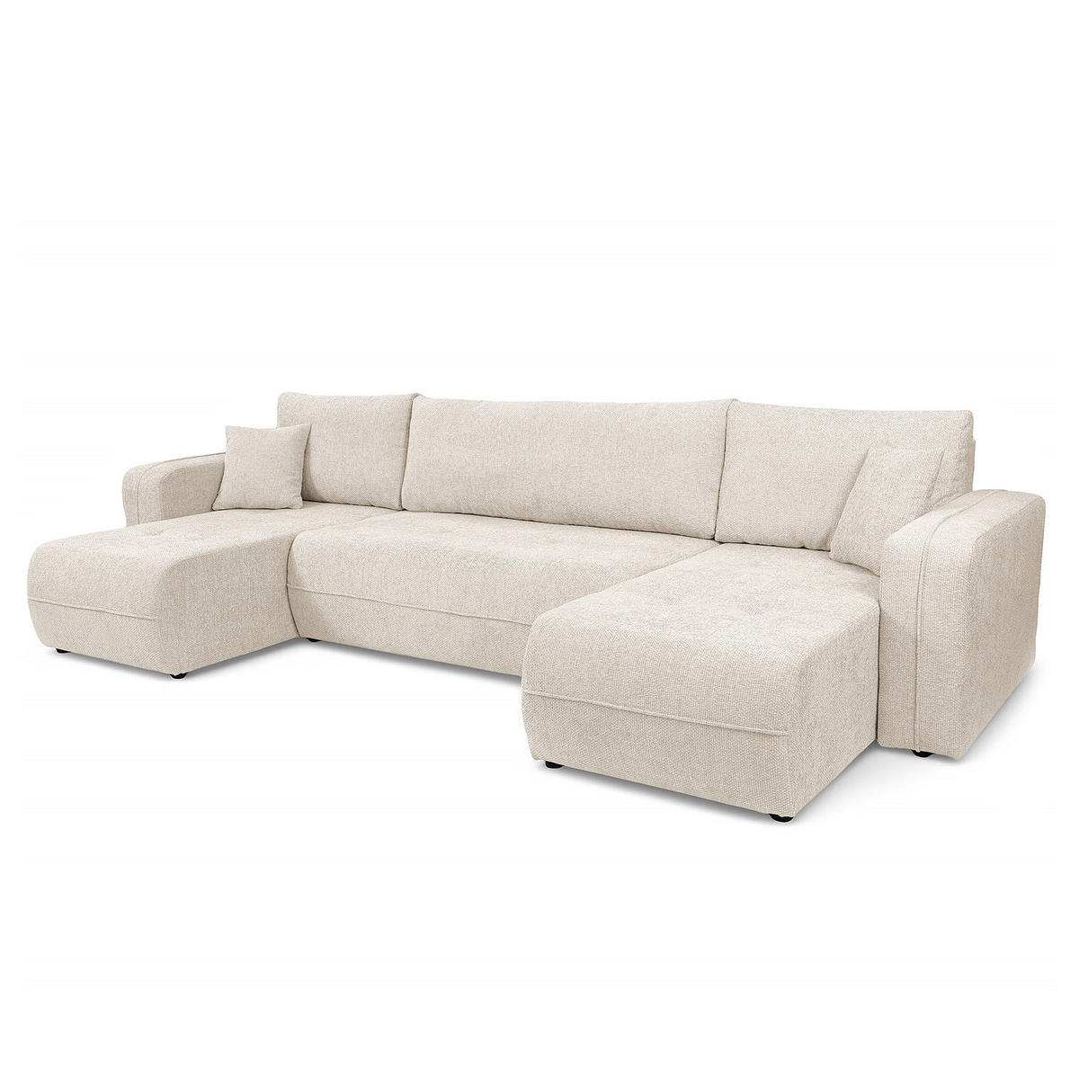 WOHNLANDSCHAFT - Beige/Schwarz, Kunststoff/Textil (312/82/145cm) - home24