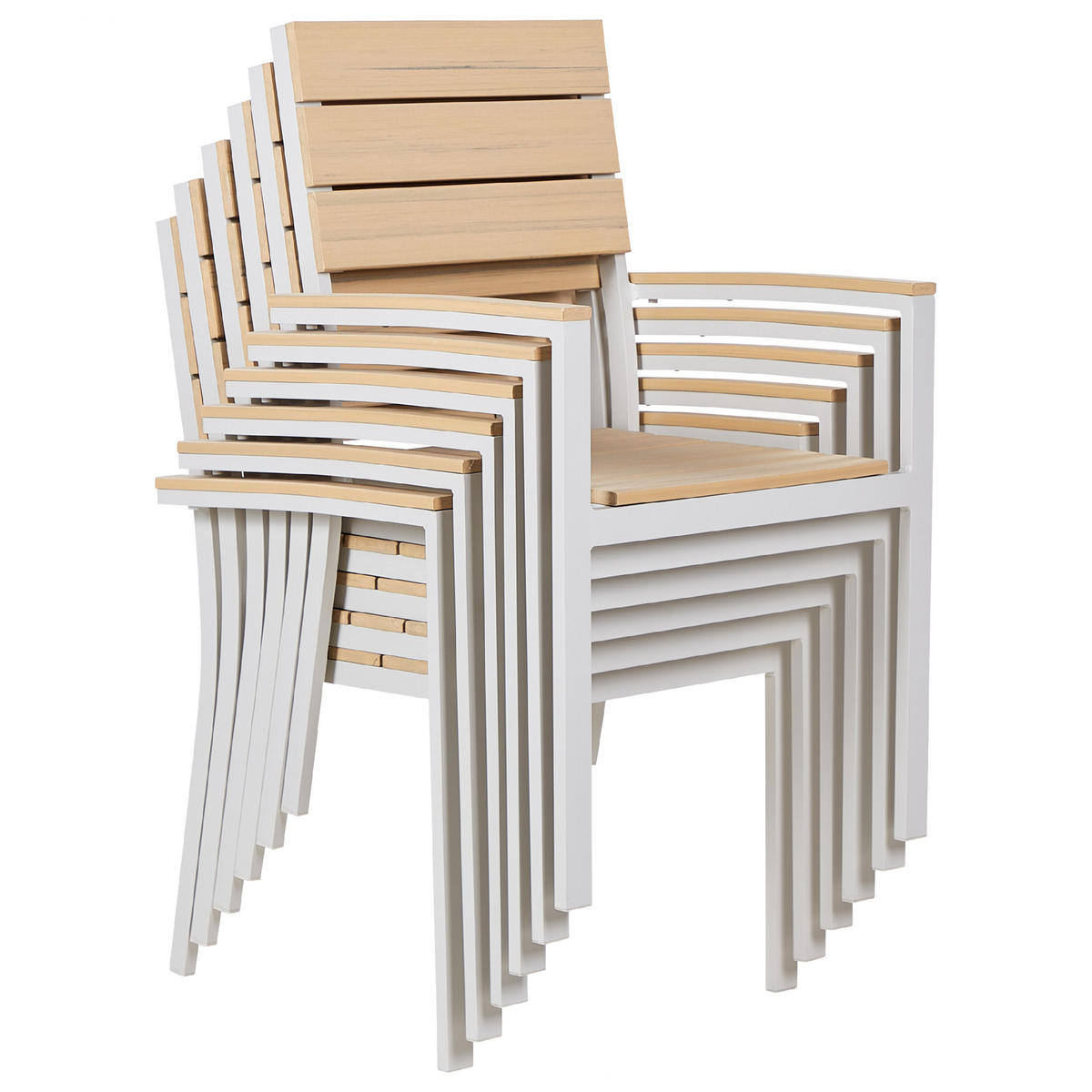 GARTENSTUHL 6er-Set Kunstholz beige/weiß Como - Beige/Weiß, Kunststoff (55/90/55cm) - Beliani