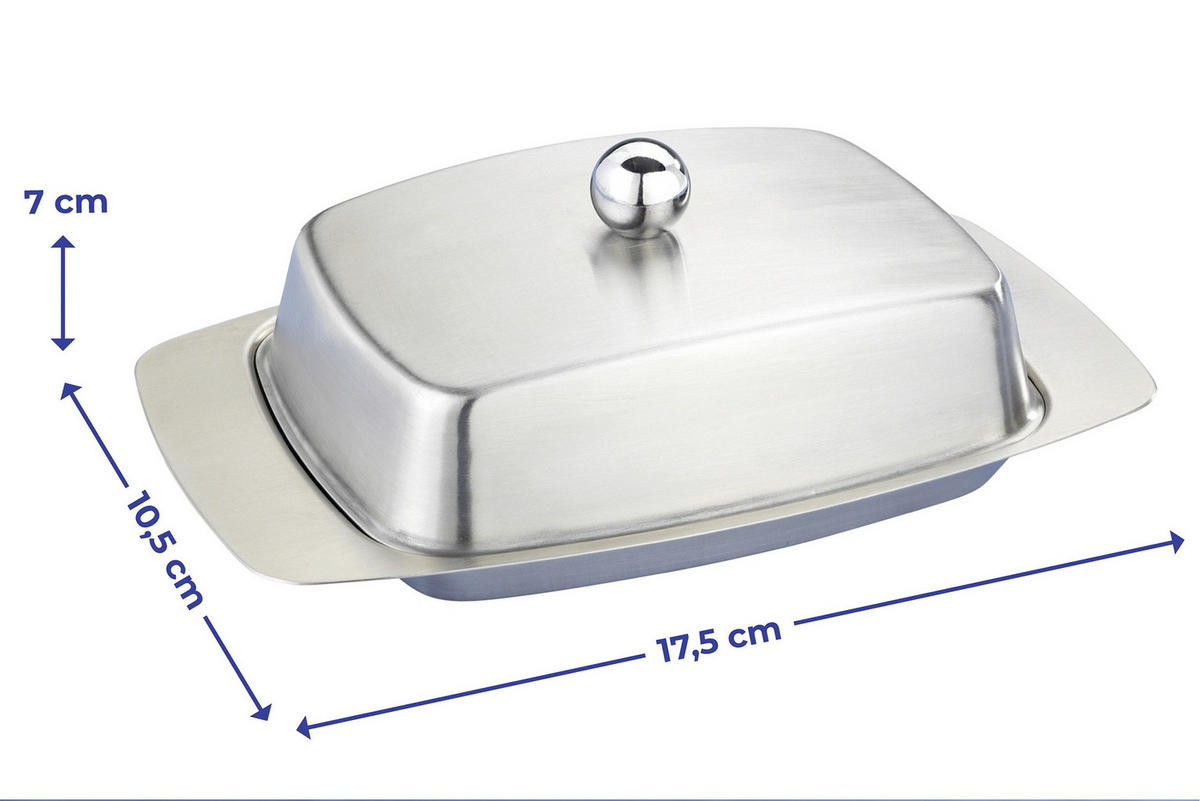 BUTTERDOSE aus Edelstahl Silbern 17,5/10,5/7 cm - Silberfarben, Metall (10.5/7/17.5cm) - Maximex
