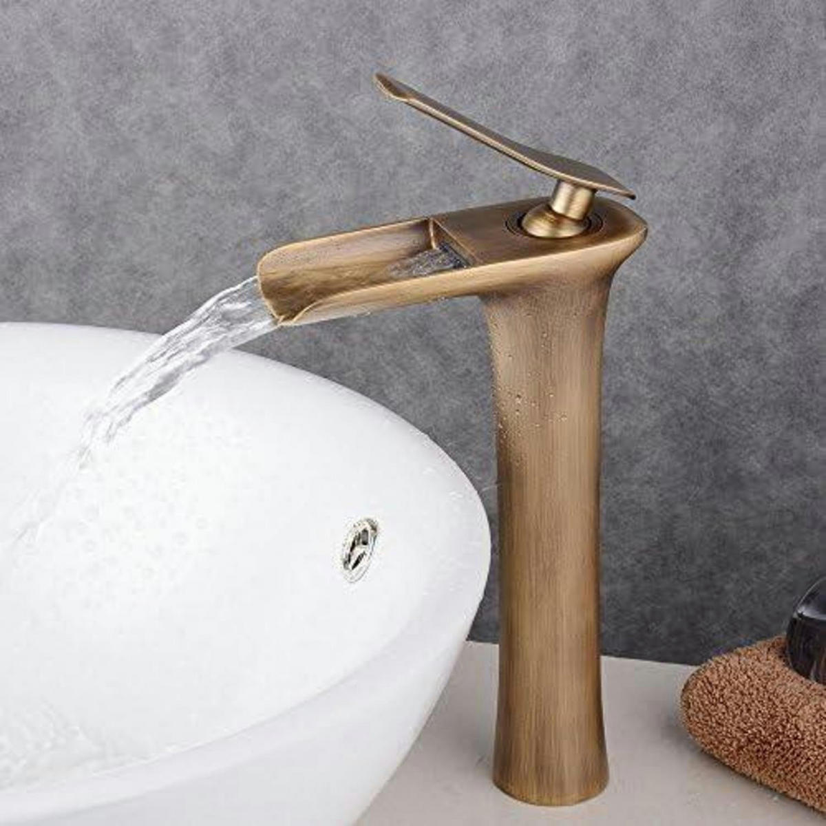 WASSERHAHN Becken Wasserfall Antik Messing - Bronzefarben, Metall (17/6/21.1cm)