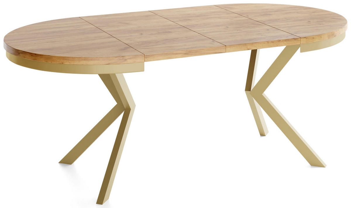 ESSTISCH Dina runder ausziehbarer, Craft Eiche 120-200/100/76 cm - Eiche Wotan/Goldfarben, Holzwerkstoff/Metall (120/200/76cm) - WFL GROUP