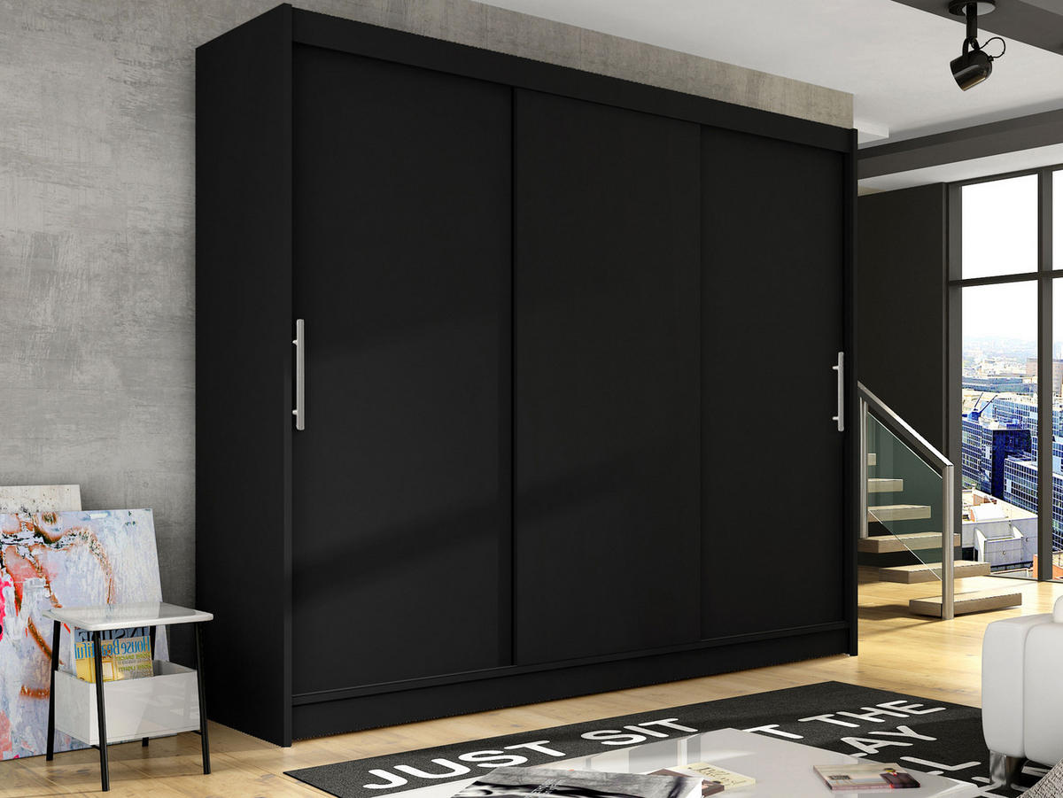 KLEIDERSCHRANK Aston II - Silberfarben/Schwarz, Holzwerkstoff/Kunststoff (250/215/58cm) - MIRJAN24