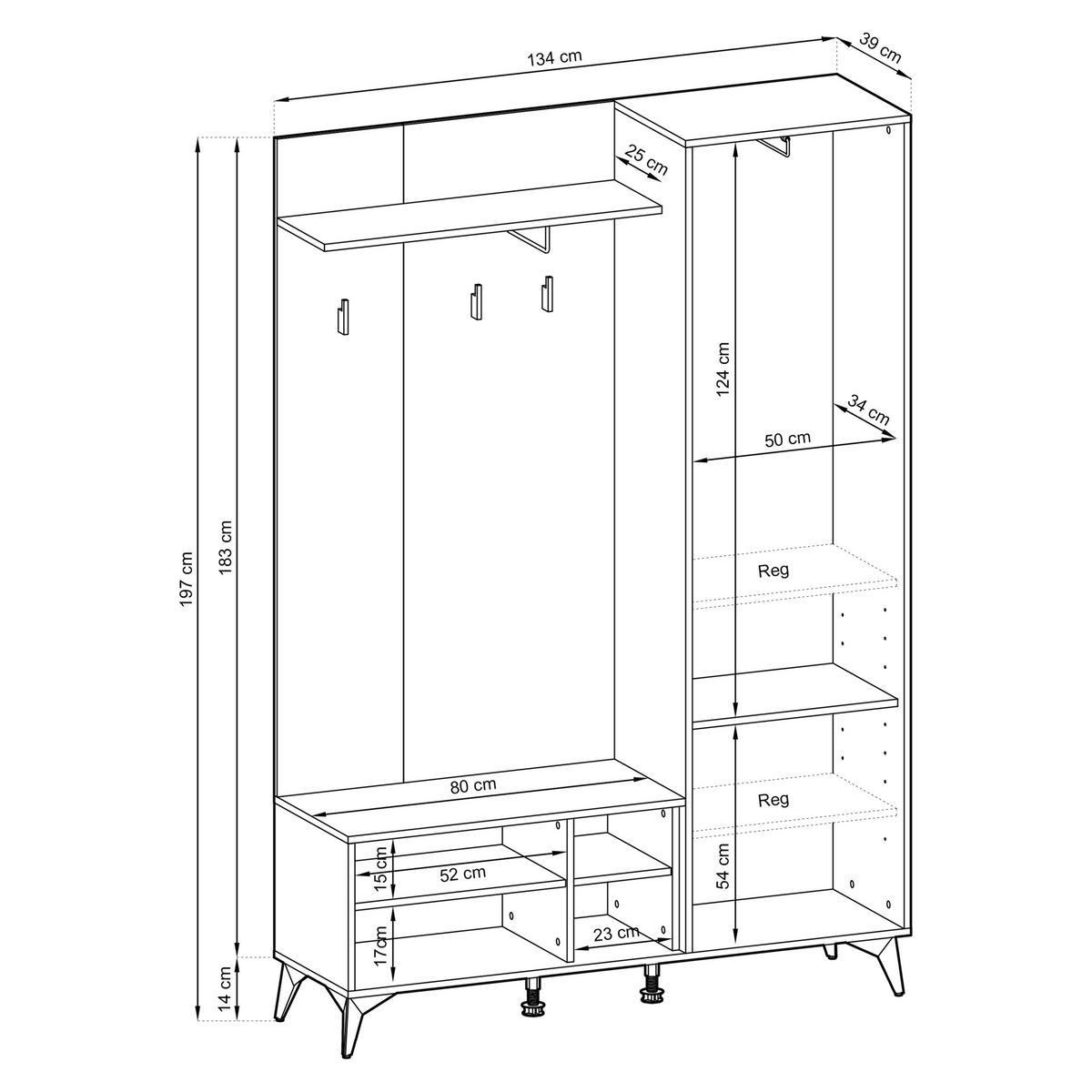 GARDEROBENSCHRANK DIAMANTE 134/197/34 cm Modern Garderobe-Set Schwarz - Goldfarben/Schwarz, Holzwerkstoff (134/197/34cm) - MASSENO