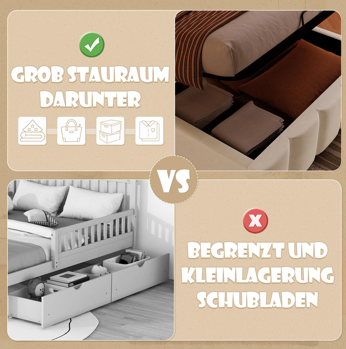 POLSTERBETT 90/200 cm Beige aus Samt mit Bettkasten und LED-Beleuchtung - Beige, Textil (90/200cm) - OKMYHOME