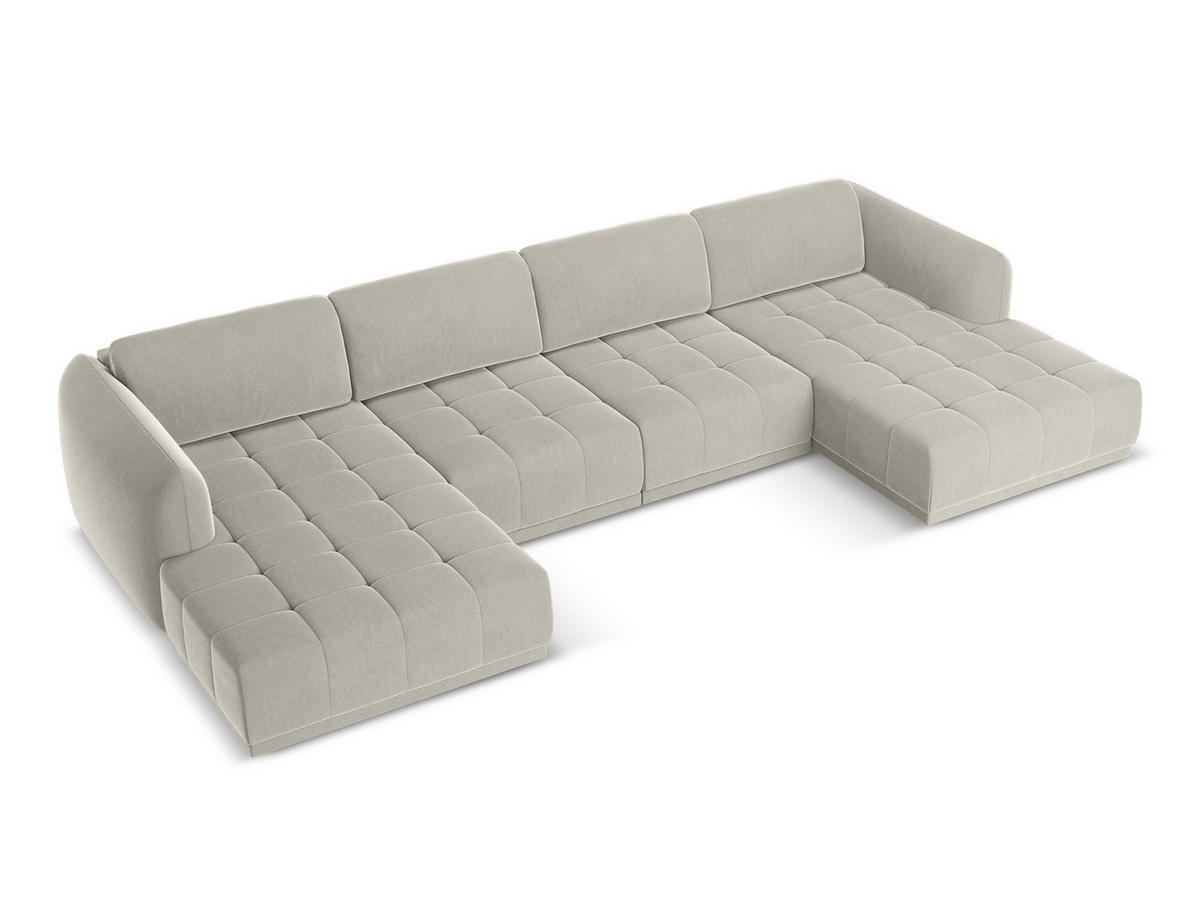 WOHNLANDSCHAFT Samt Stoff Creme - Perlmutt/Creme, Kunststoff/Textil (370/74/170cm) - Makamii