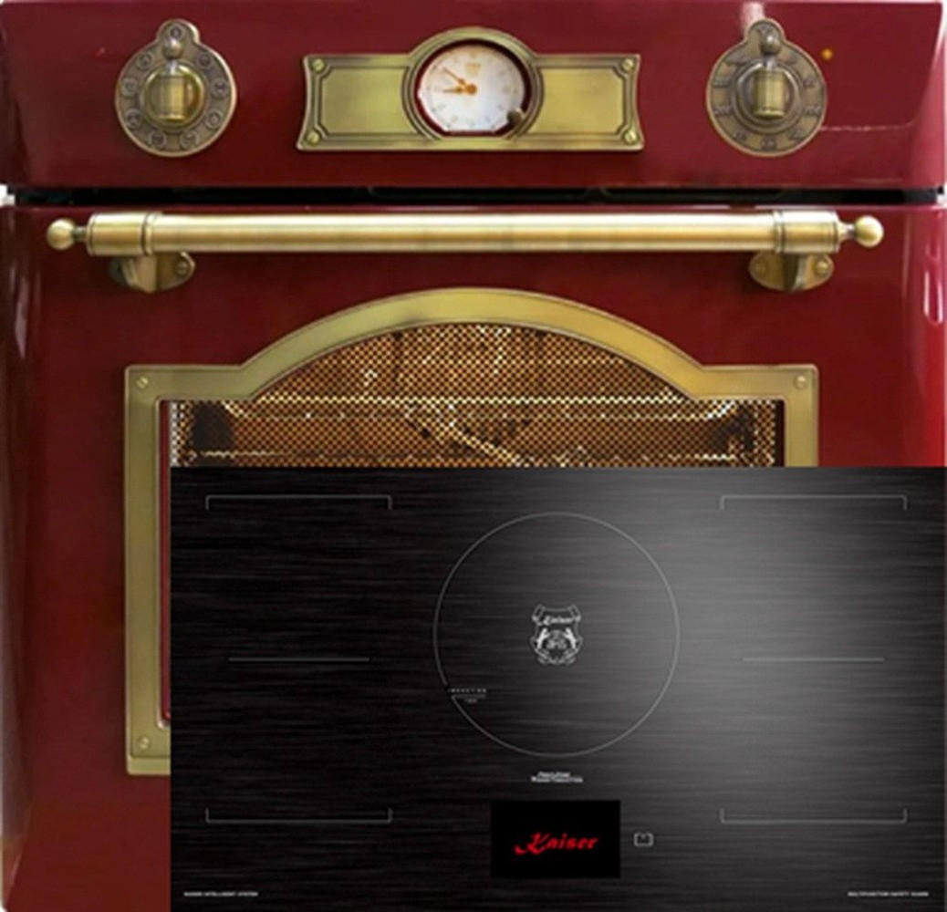 BACKOFEN-SET Elektro Einbau Backofen 60 cm Rot EH 6355 RotEm +KCT 9140 FI Induktionskochfeld 90 cm Schwarz - Rot, Metall (59.4/59.4/57.5cm) - Kaiser Küchengeräte