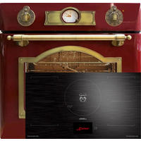BACKOFEN-SET Elektro Einbau Backofen 60 cm Rot EH 6355 RotEm +KCT 9140 FI Induktionskochfeld 90 cm Schwarz - Rot, Metall (59.4/59.4/57.5cm) - Kaiser Küchengeräte