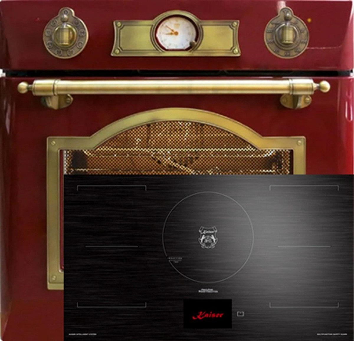 BACKOFEN-SET Elektro Einbau Backofen 60 cm Rot EH 6355 RotEm +KCT 9140 FI Induktionskochfeld 90 cm Schwarz - Rot, Metall (59.4/59.4/57.5cm) - Kaiser Küchengeräte