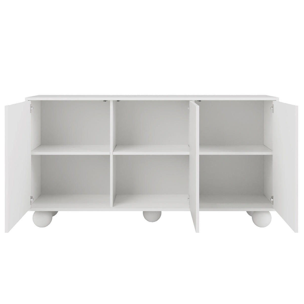 KOMMODE Adel mit 3 Türen und runden Füßen, 154 cm, Griffloss, Weiß - Weiß, Holzwerkstoff (154/81/38cm) - Beautysofa