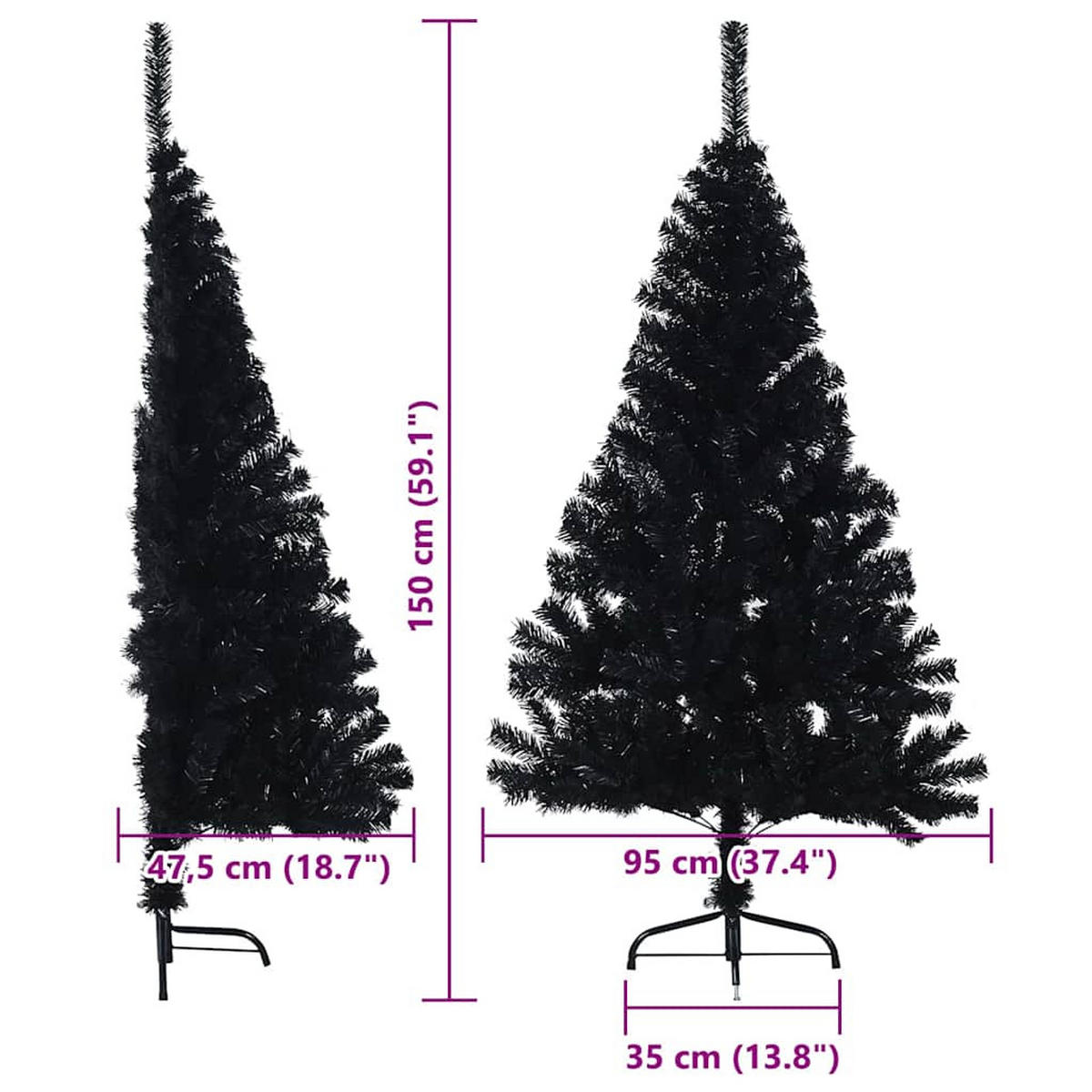 WEIHNACHTSBAUM Künstlicher Vorbeleuchteter Haltbar 95/95/150 cm Schwarz PVC - Schwarz, Kunststoff (150cm) - vidaXL