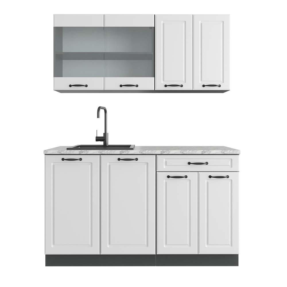 SINGLEKÜCHE R-Line Weiß Landhaus/Anthrazit 140 cm, AP Marmor - Anthrazit/Weiß, Holzwerkstoff (140/81.6/60cm) - Vicco