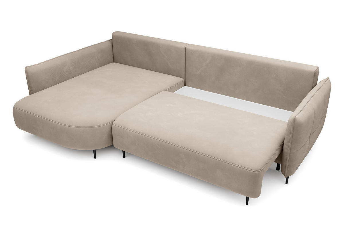 ECKSOFA Oblivio Hellbeige Velours - Beige/Schwarz, Textil/Metall (285/200cm) - Selsey