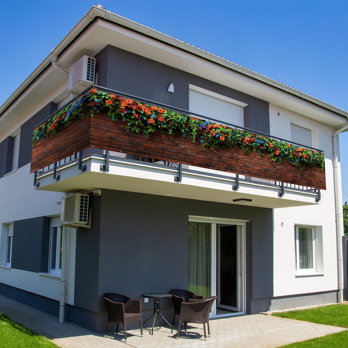 BALKON-SICHTSCHUTZ Blumen - Wand - Grün - Orange - Rotbraun, Kunststoff (500/80cm) - MuchoWow