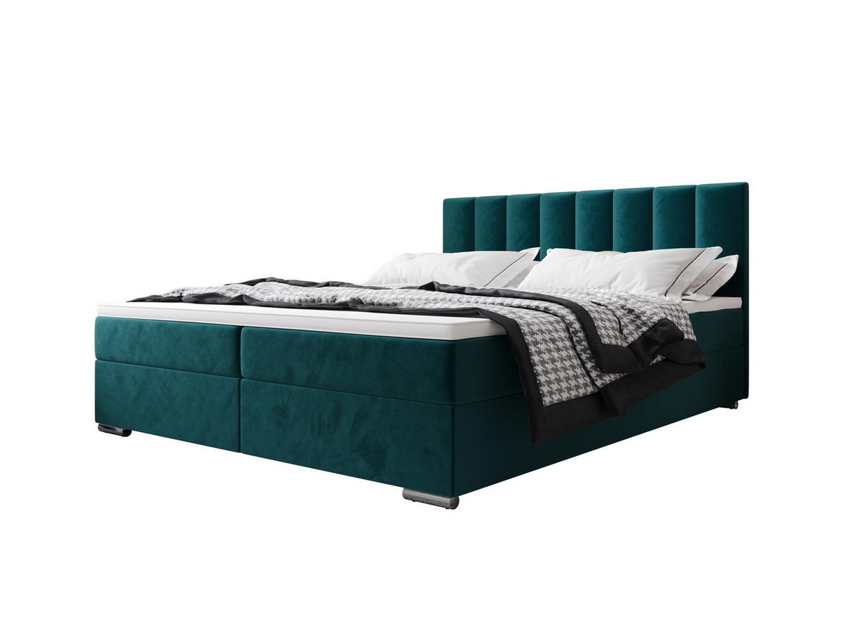 BOXBETT ZILANO 2 mit Matratze H3 und Topper 140x200 Itaka 39 - Blau, Holz/Textil (140/200cm) - Bedante