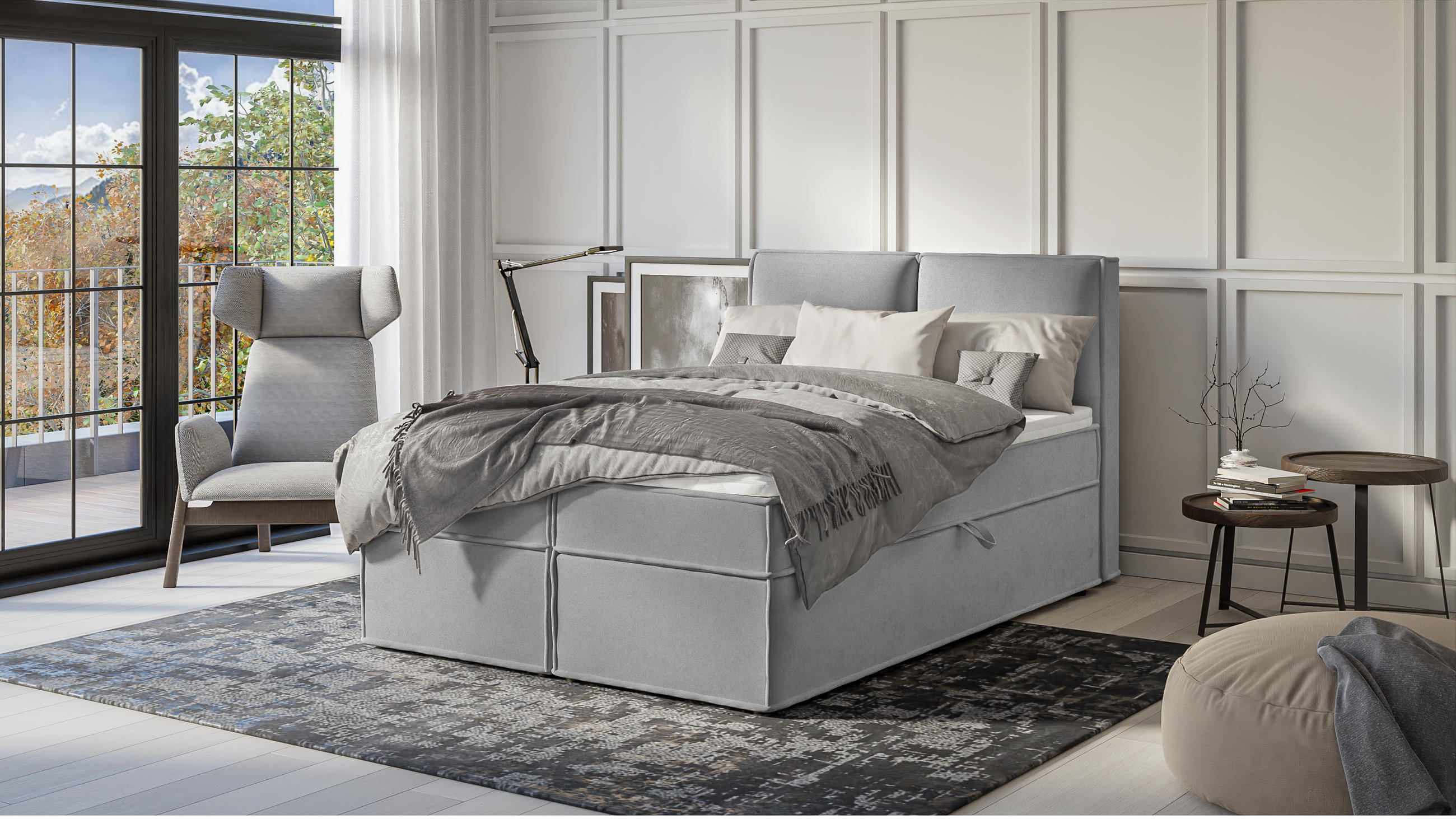 BOXBETT Eclipse 140/200 cm Grau Luxusmicrofaser - Schwarz/Grau, Holz/Kunststoff (140/200cm) - S-Style Möbel
