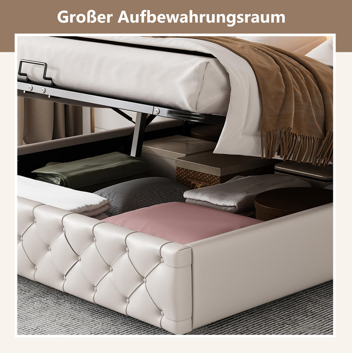 POLSTERBETT 140/200 cm Weiß aus PU mit Bettkasten und LED-Beleuchtung - Weiß, Kunststoff (140/200cm) - OKMYHOME