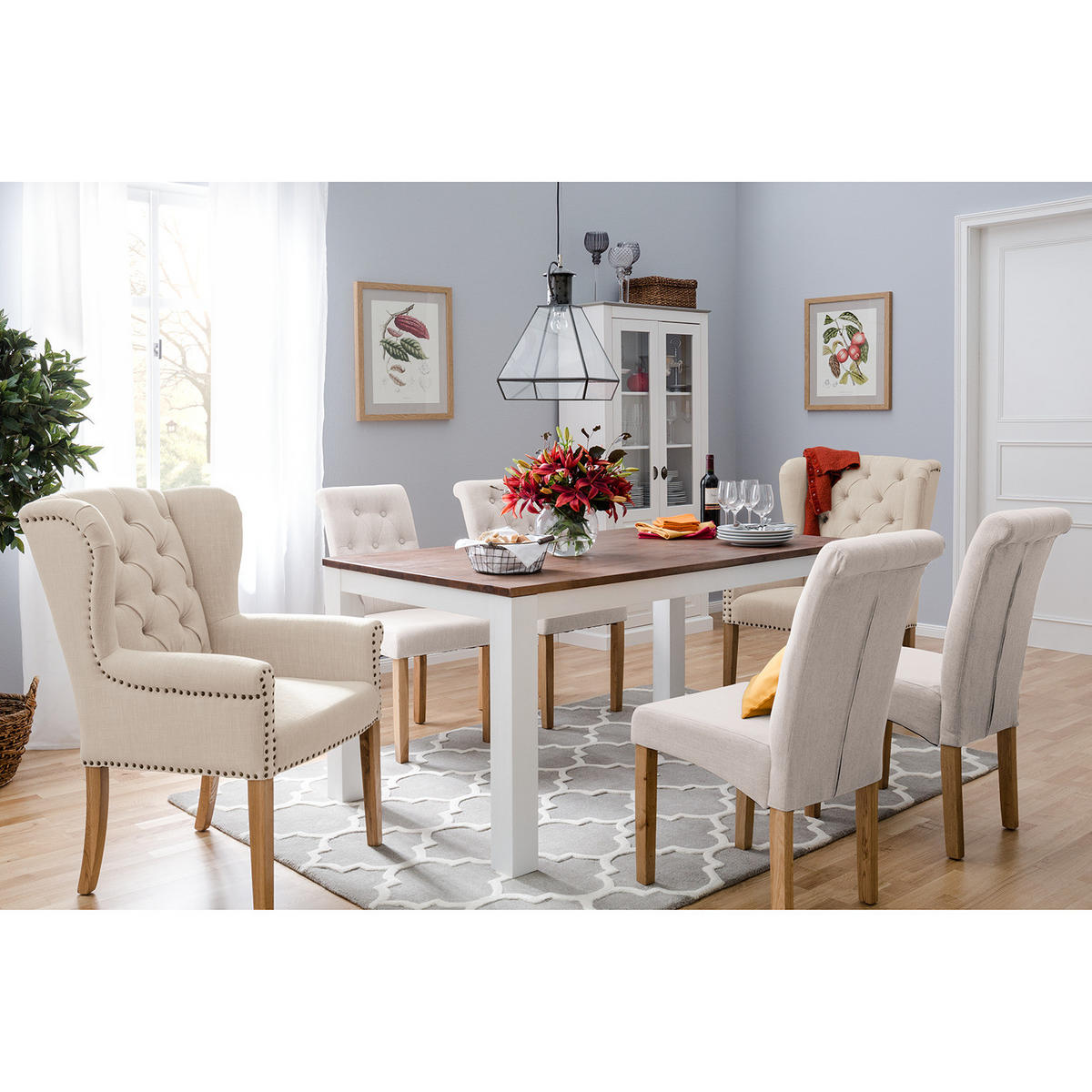 POLSTERSTUHL - Webstoff / Massivholz - Creme, Holz/Textil (45/95/60cm) - home24