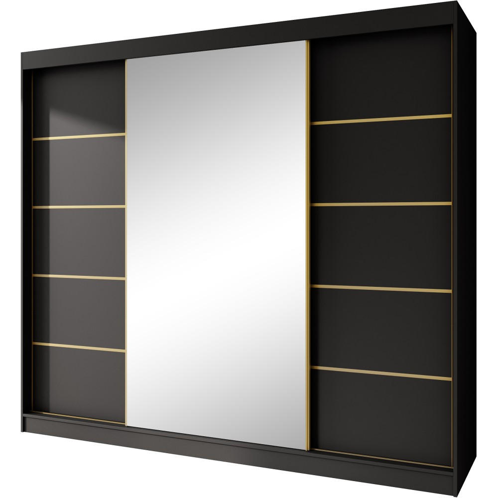 SCHWEBETÜRENSCHRANK Marika Lux, 3-Türig, mit Schubladen, Schwarz+Gold, 240 cm - Goldfarben/Schwarz, Holzwerkstoff (240/216/61cm) - Beautysofa