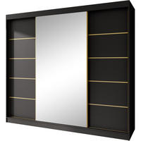 SCHWEBETÜRENSCHRANK Marika Lux, 3-Türig, mit Schubladen, Schwarz+Gold, 240 cm - Goldfarben/Schwarz, Holzwerkstoff (240/216/61cm) - Beautysofa