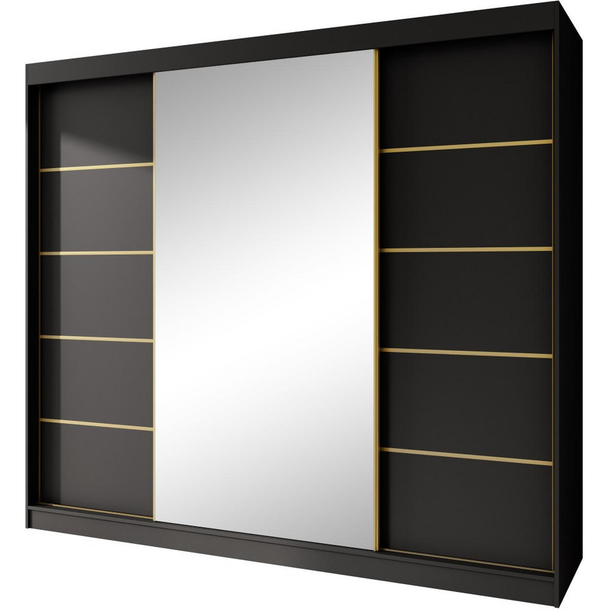 SCHWEBETÜRENSCHRANK Marika Lux, 3-Türig, mit Schubladen, Schwarz+Gold, 240 cm - Goldfarben/Schwarz, Holzwerkstoff (240/216/61cm) - Beautysofa