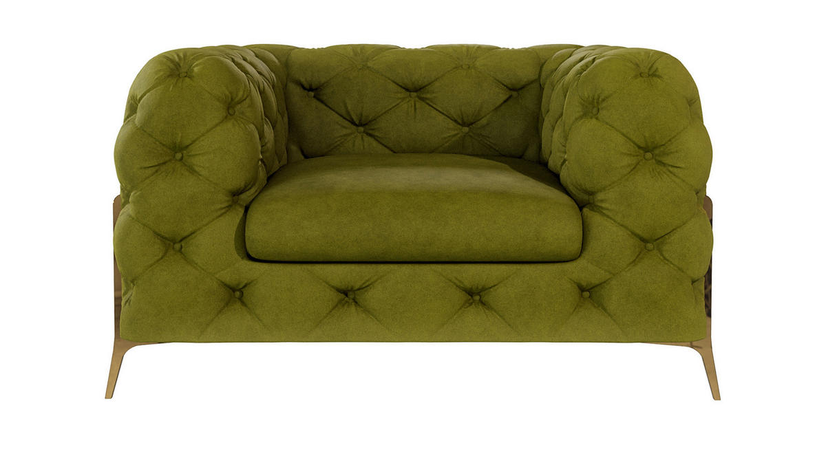 CHESTERFIELD-SESSEL Lexi Olive Samt - Goldfarben/Olivgrün, Holz/Textil (125/75/100cm) - S-Style Möbel