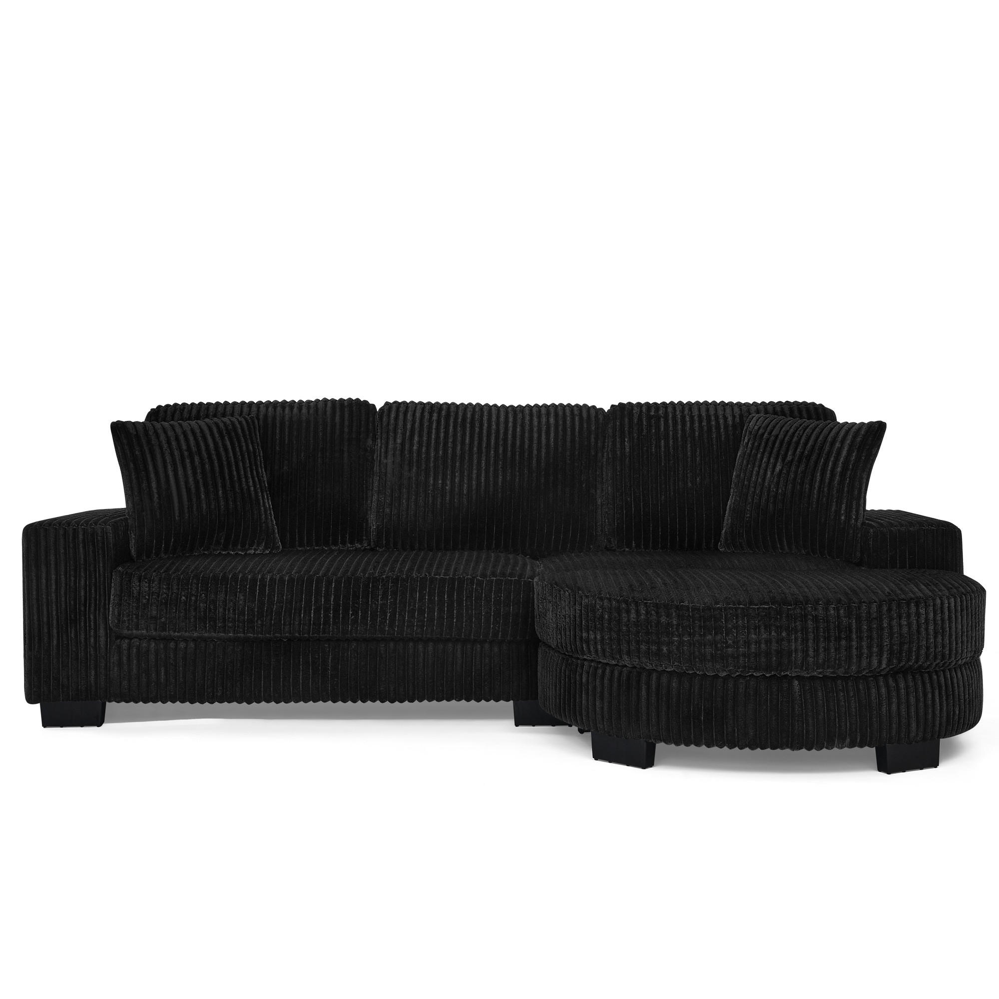 ECKSOFA 256.5/133.5/89 cm Schwarz Cord mit 2 Kissen und ovaler Fußhocker - Schwarz, Textil (133.5/89/256.5cm) - Oxeza