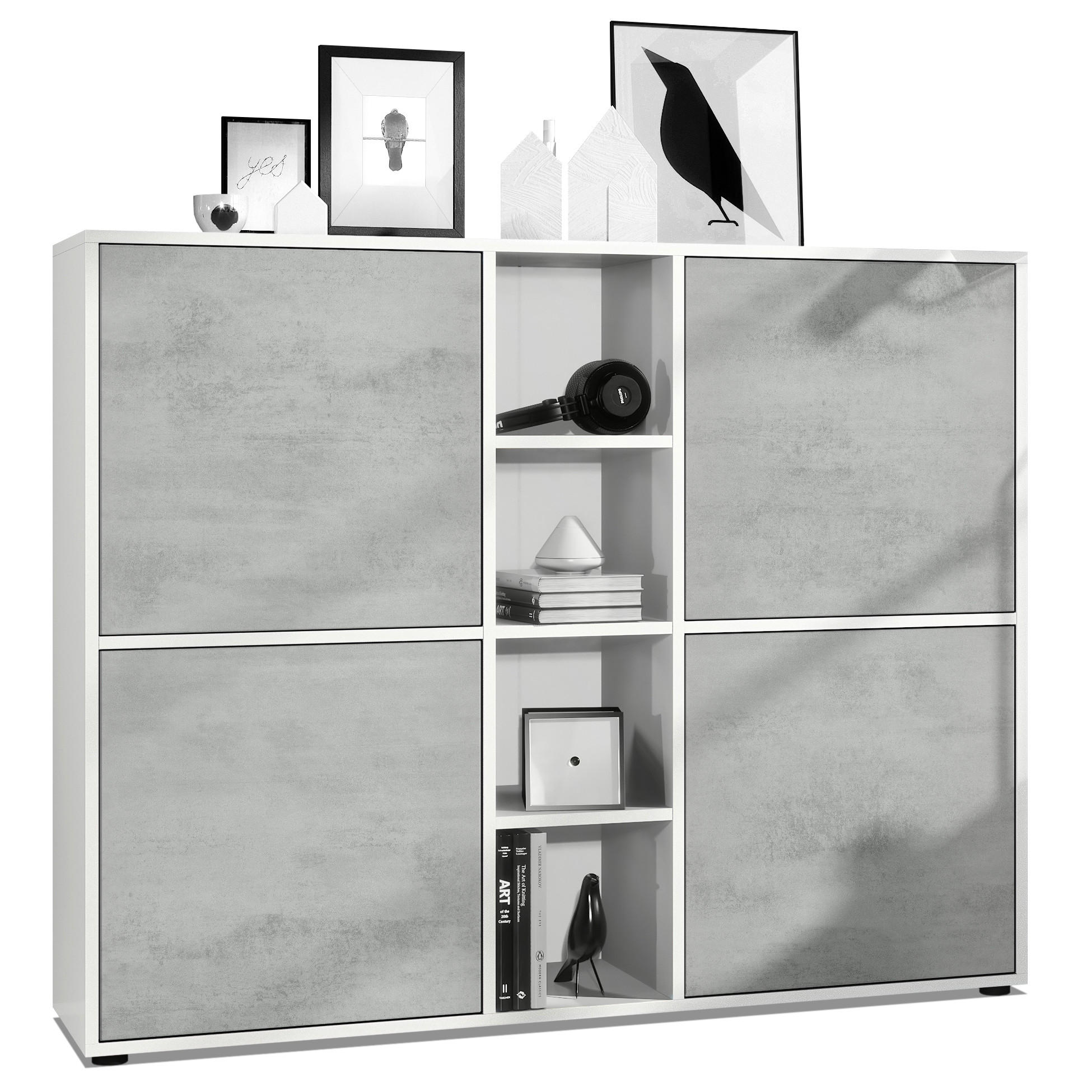 HIGHBOARD Cuba Türen in Beton Oxid Optik - Hellgrau, Holzwerkstoff (130.5/105.5/35.5cm) - Vladon