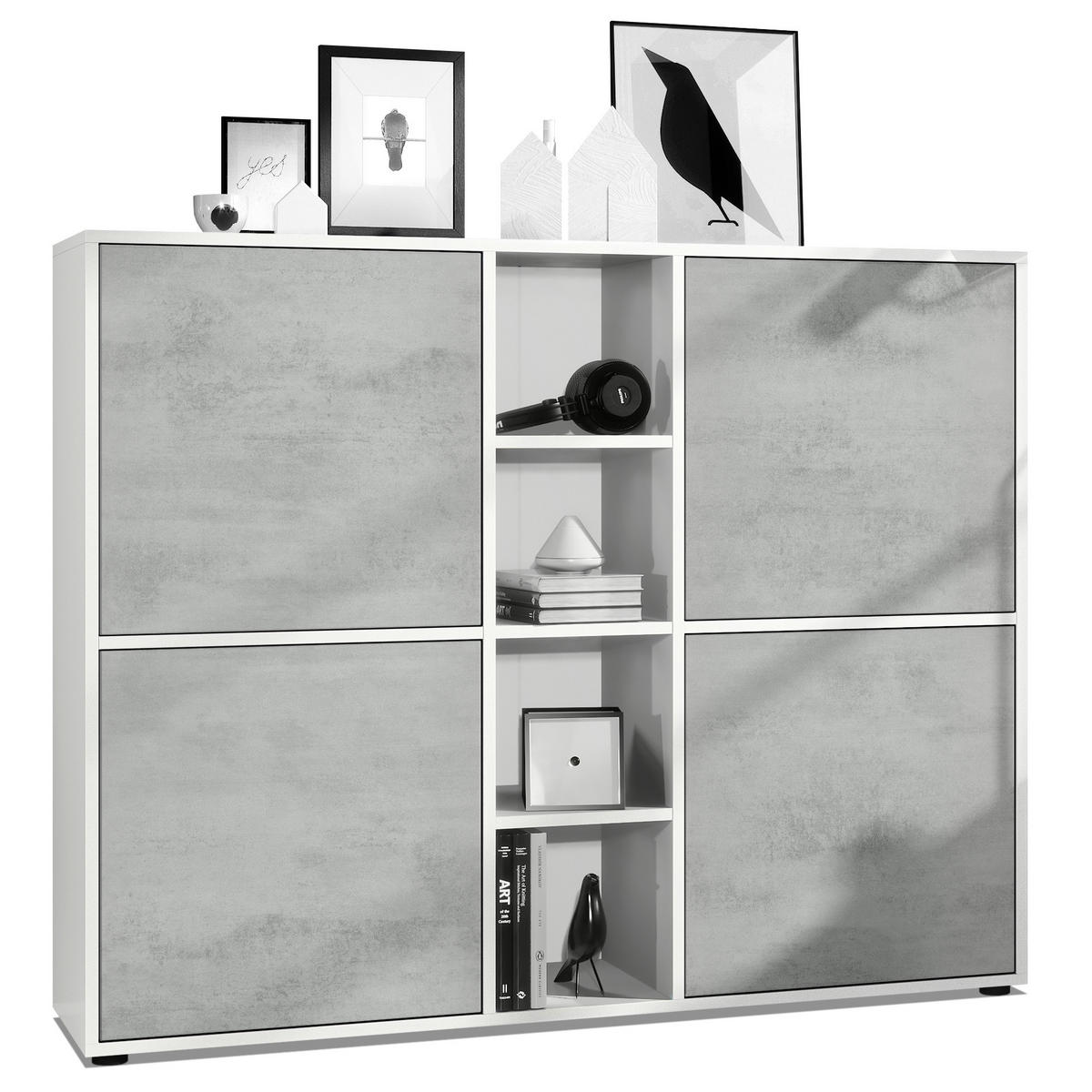 HIGHBOARD Cuba Türen in Beton Oxid Optik - Hellgrau, Holzwerkstoff (130.5/105.5/35.5cm) - Vladon