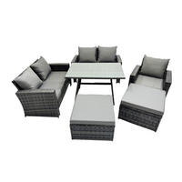GARTENMÖBELSET mit ESSTISCH,HOCHLEHNER-SOFA Polyrattan Dunkelgrauer Mix 8-Sitzer - Dunkelgrau/Grau, Glas/Kunststoff - Fimous