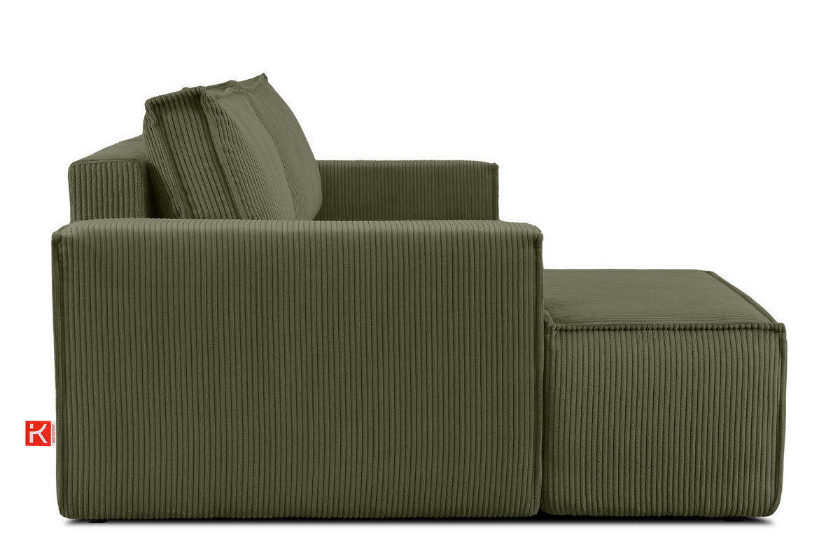 ECKSCHLAFSOFA-LINKS NAPI in Pet Friendly Cord-Stoff, oliv - Schwarz/Olivgrün, Textil (262/148cm) - KONSIMO®