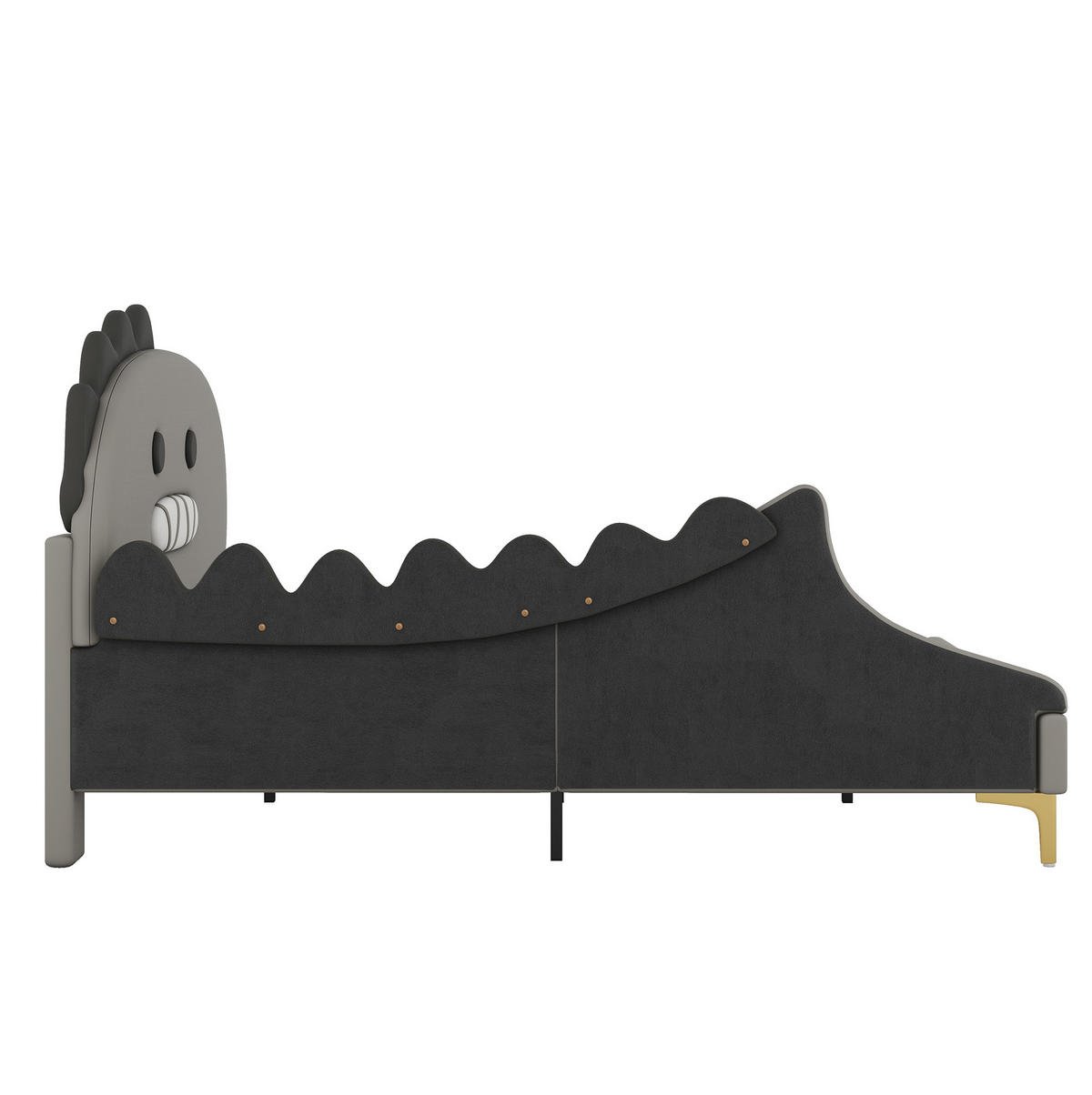 KINDERBETT 140/200 cm in Cartoon-Dinosaurierform mit PU-Bezug und niedrigem Einstieg, Grau - Grau, Leder (140/200cm) - Redom