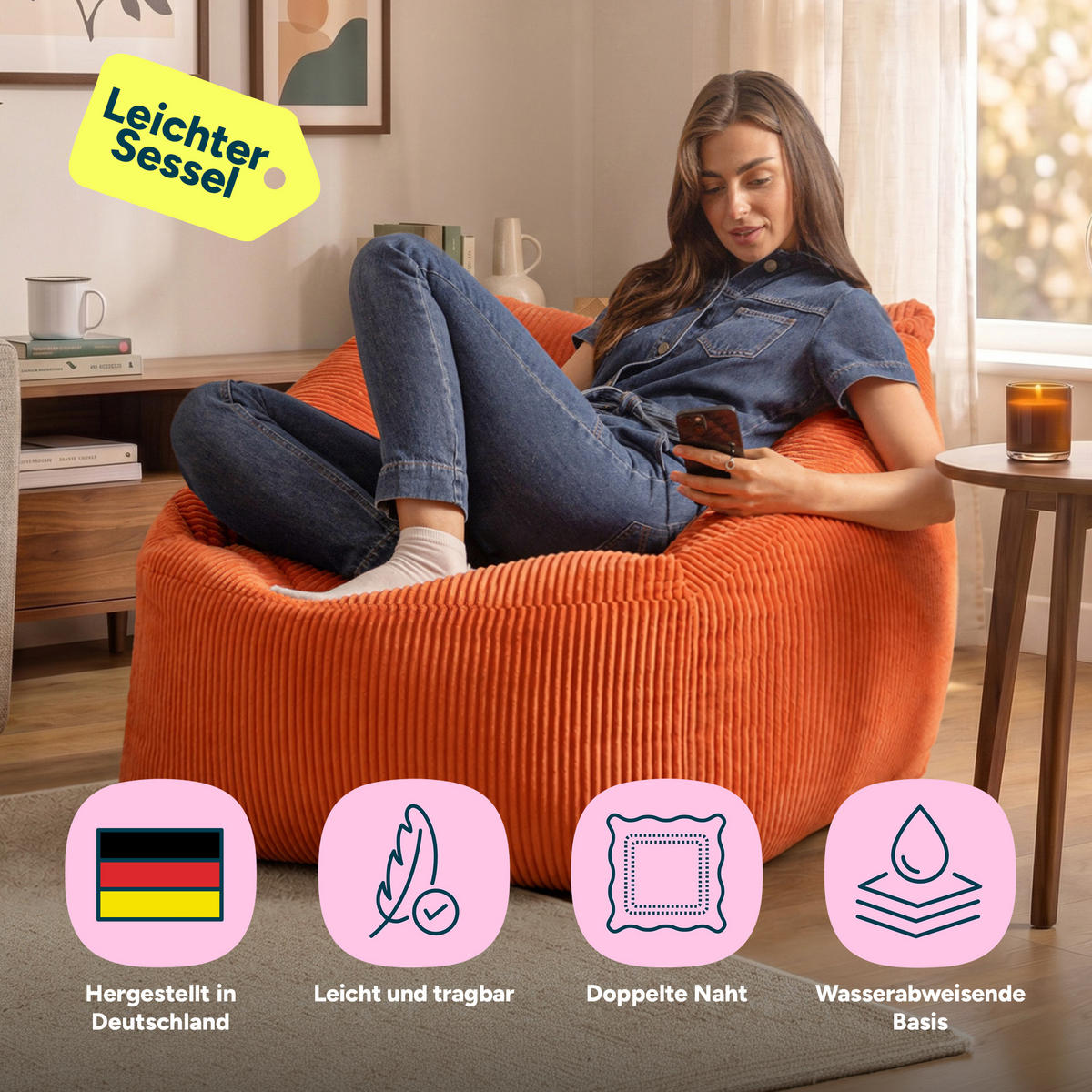 SITZSACK Cord Sessel Natalia - Terracotta, Textil (97/73/84cm) - icon